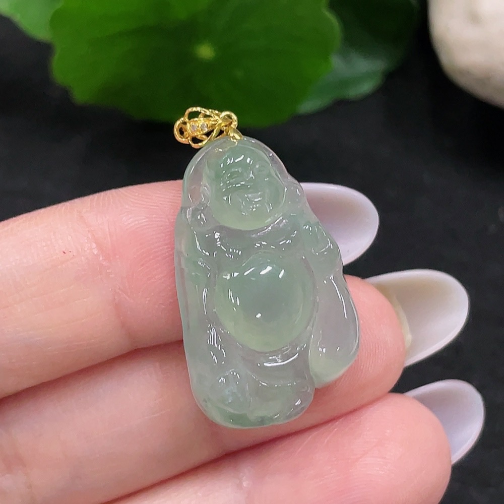 F33916524 Jadeite Maitreya Pendant with 18K Gold, Total Weight Approx. 5.2g