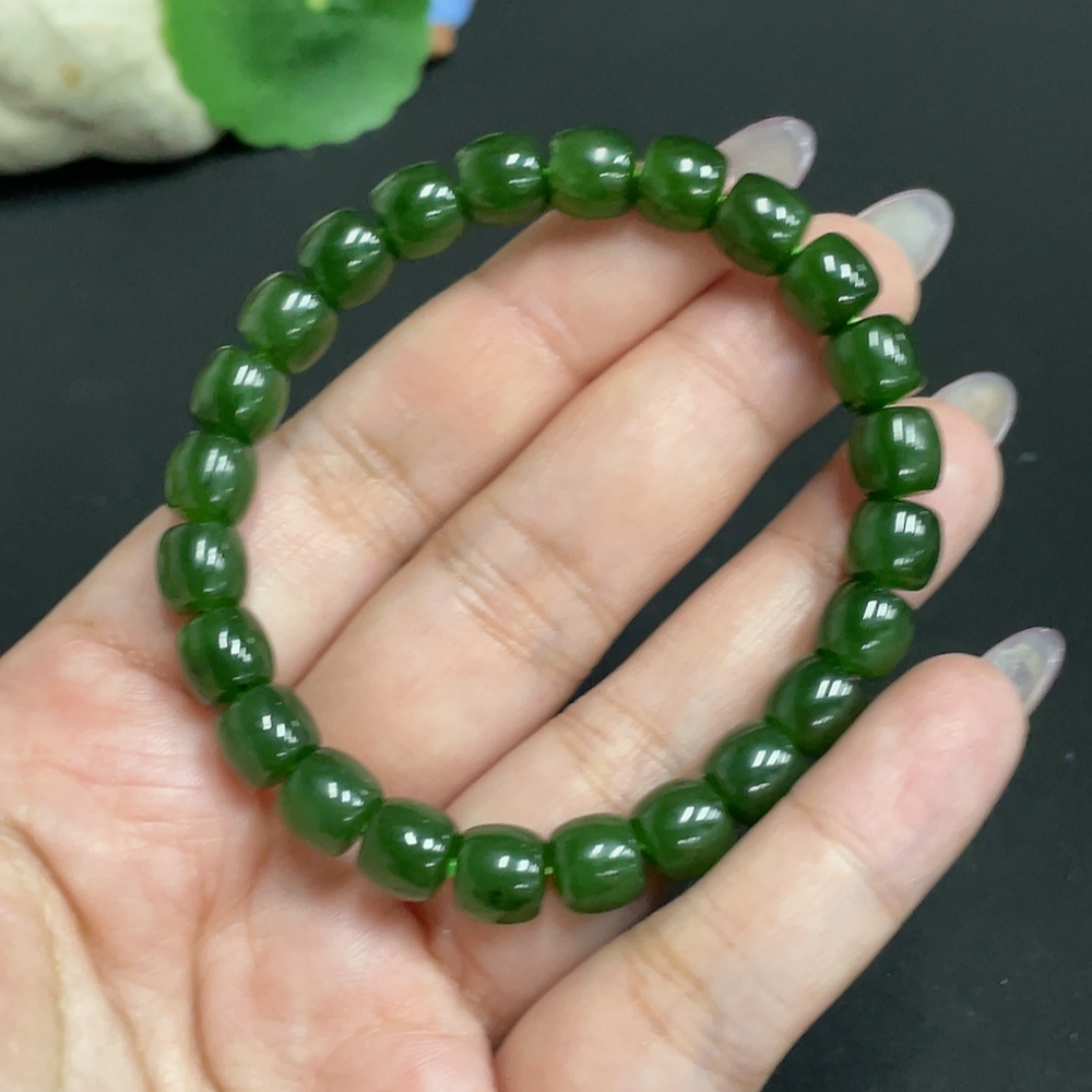 H33901870 Hetian Jade Bracelet, Approx. 7.6mm Beads, Total Weight About 21.7g
