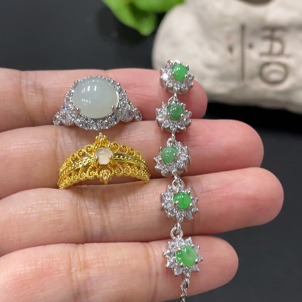 F35081223 Jadeite Inlaid Ring Bracelet Sell as a Lot Non-Gold