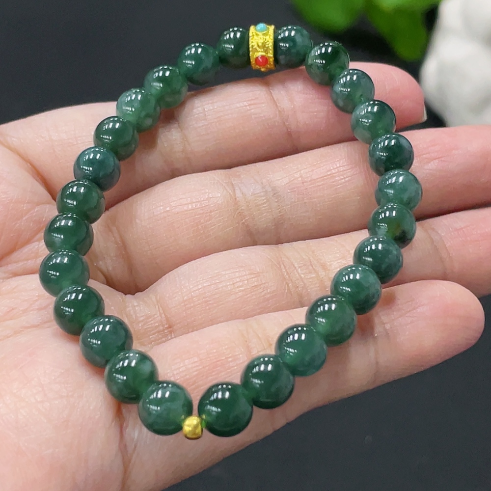 F34071184 Jadeite Bracelet Card 6.8mm approx. Total weight about 14.87g Beads Au97% Rest non-gold