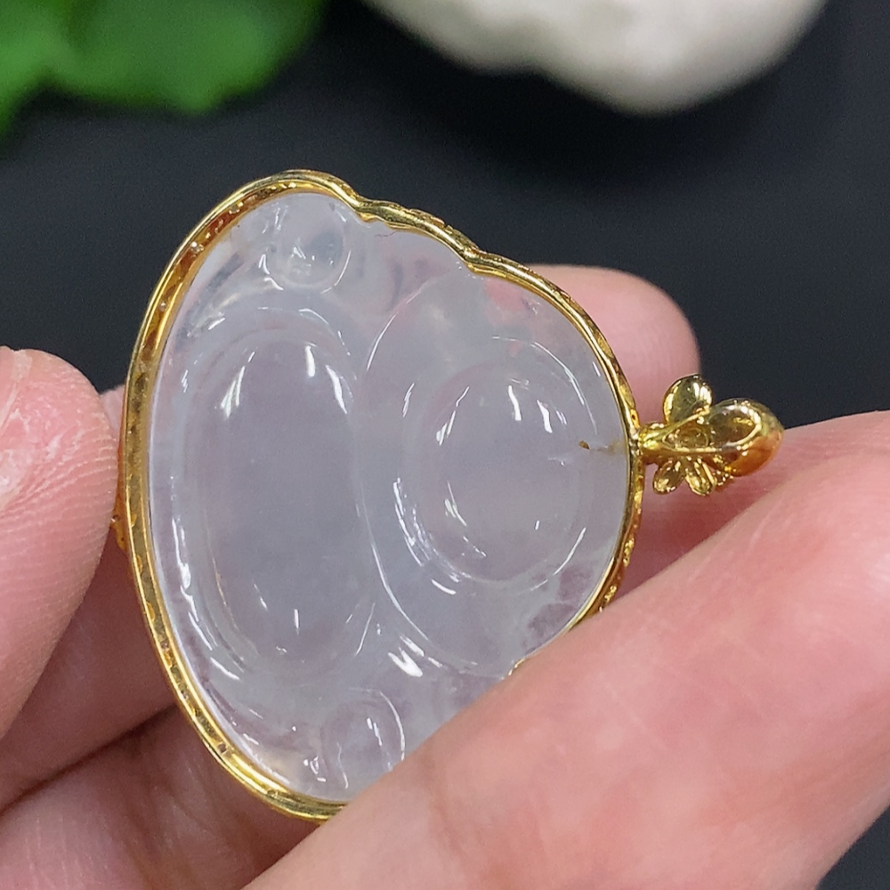 F35107388 Jadeite Buddha Pendant in 18K Gold with Diamond Accents, Total Weight Approx. 6.7g