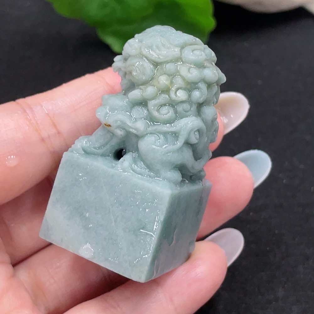 F33898649 Jadeite Rough Carved Lion Seal Total Weight Approx. 73.7g