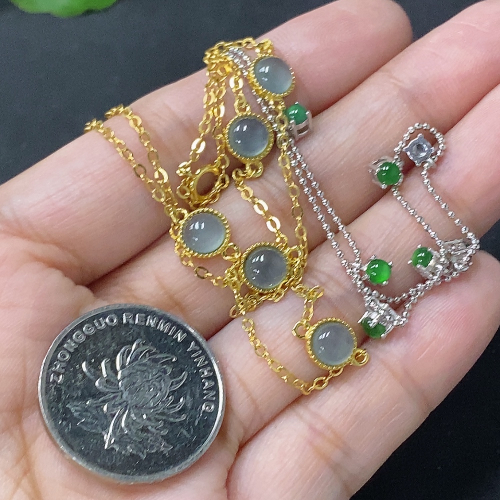 F33849767 Jadeite Inlaid Necklace Non-Gold Sell as a Lot