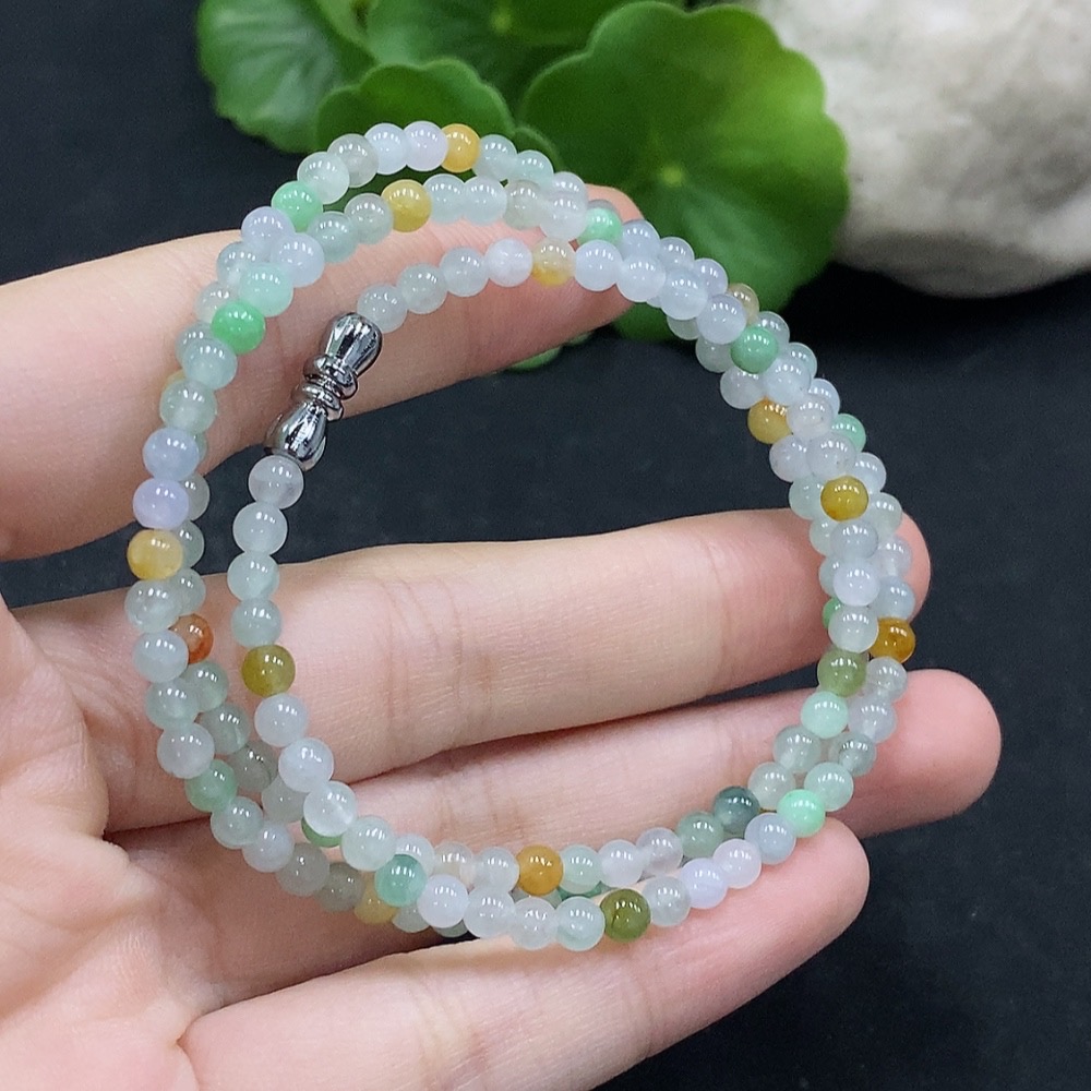 F35089930 Jadeite Beaded Necklace Approx. 3.8mm Total Weight Approx. 13.68g Non-gold Inlaid