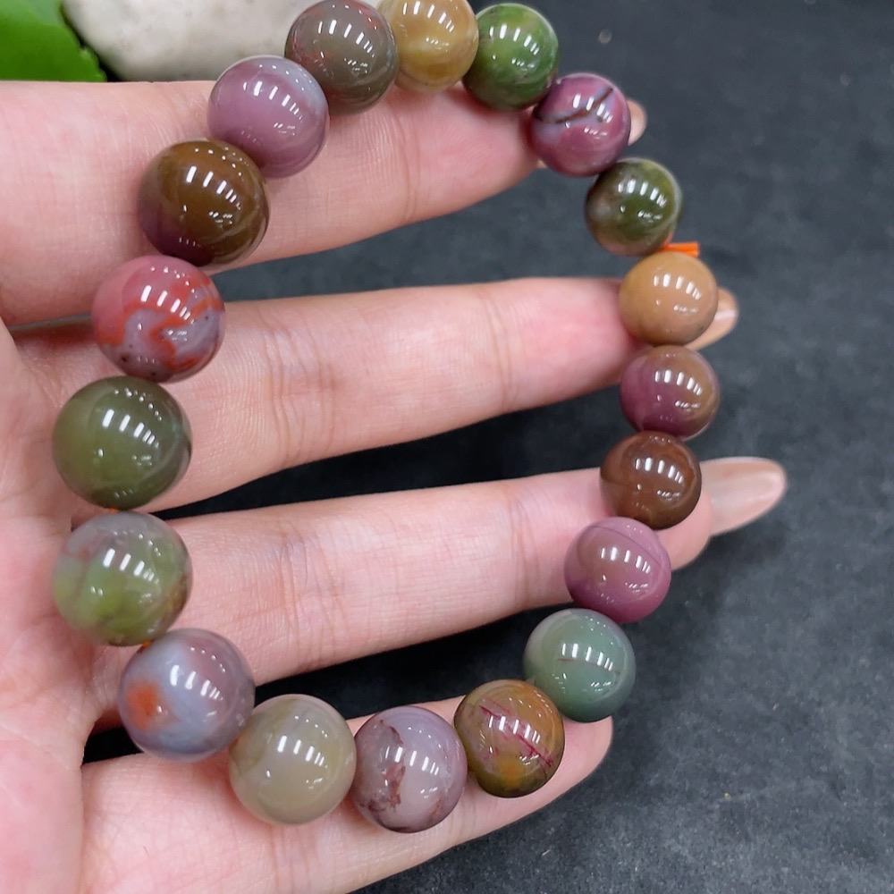 H32823149 Yanyuan Agate Bracelet with Visible Organic Matter, approx. 10.3mm beads, total weight approx. 31.3g