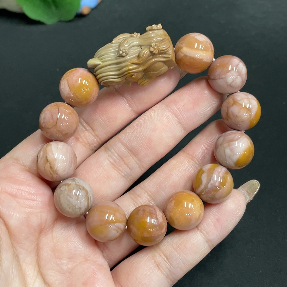 H32700101 Alashan Agate Bracelet, Approx. 13.8 mm Beads, Containing Other Mineral Components, Total Weight Approx. 58.4g