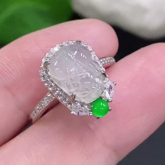 F34001077 Jadeite Inlaid Ring, Adjustable Size, Non-Gold Inlaid, Total Weight Approx. 2.6g