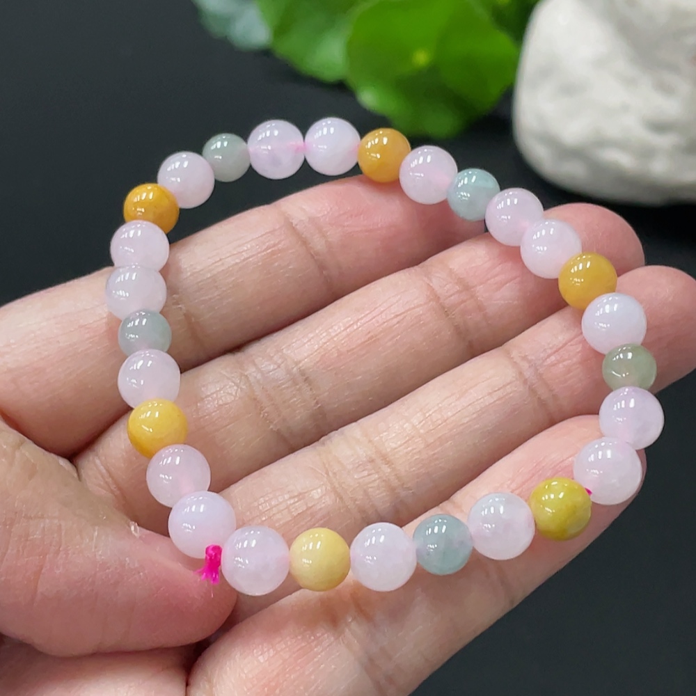 F34979087 Jadeite Bracelet Approx. 6.7mm Beads Total Weight Approx. 12.8g Yellow Beads Color Origin Undetermined