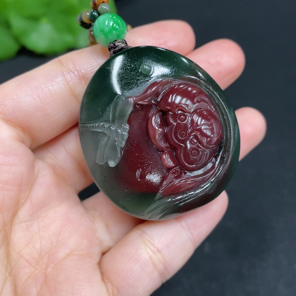 H35103687 Purple-Green Agate Pendant    Lotus