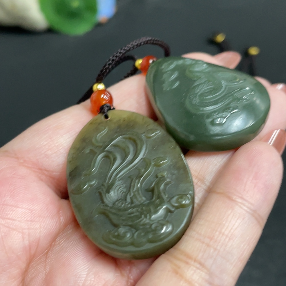 H34054875 Hetian Jade Pendant  Spirit Snake  Phoenix