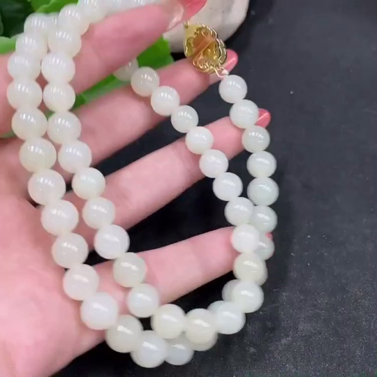 H35113565 Hetian Jade Bead Necklace Non-Gold Size about 8.4mm Total Weight about 50.6g
