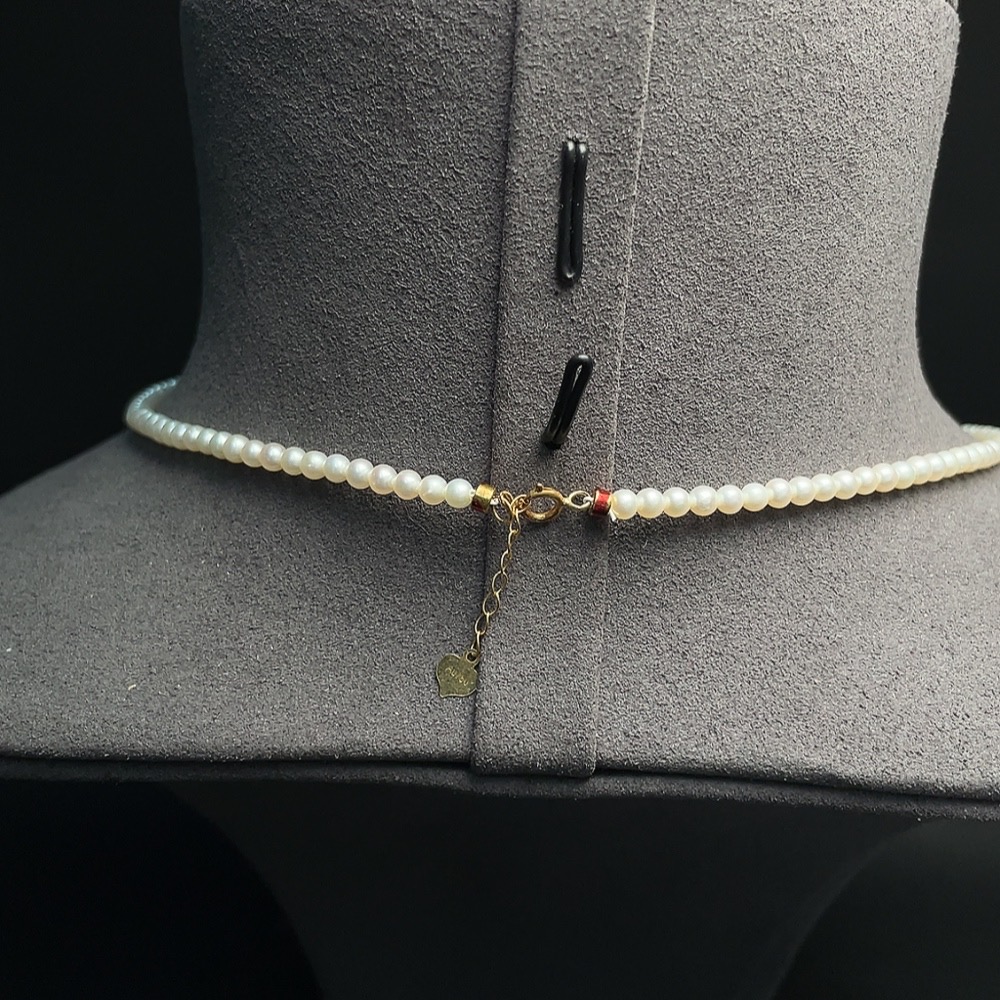 C30512490 Pearl Beaded Necklace Marked Red Not Gold Rest 18k Gold Card 3.2mm Approx Total Weight About 6.22g