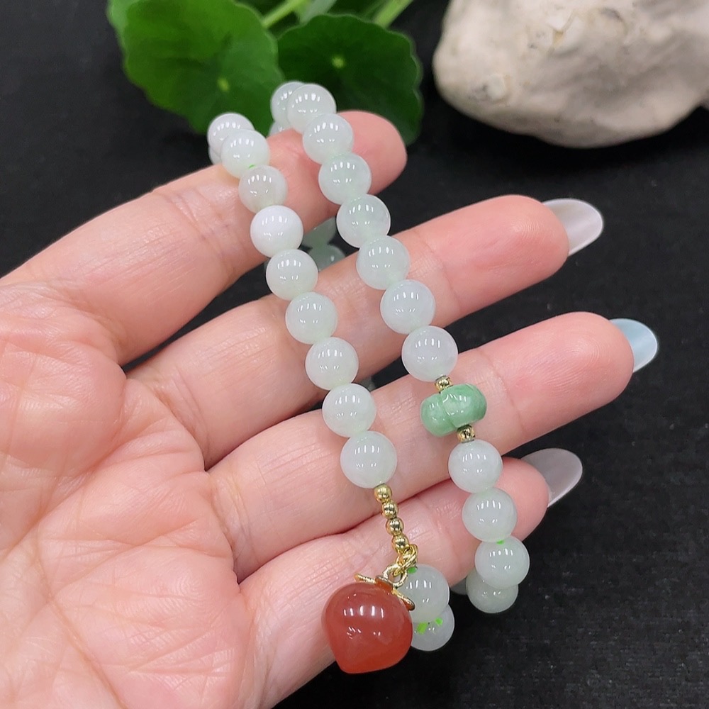 F33899392 Jadeite Bead Necklace Approx. 7.3mm Total Weight Approx. 32.8g (Non-Gold Setting) (Matching Beads Non-A)