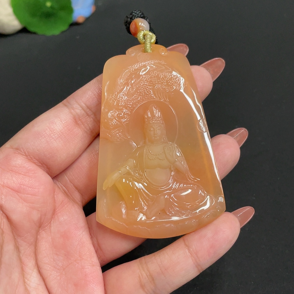 H34005592 Huanglong Jade Pendant  Guanyin  Total Weight: Approx. 50.9g (including rope)