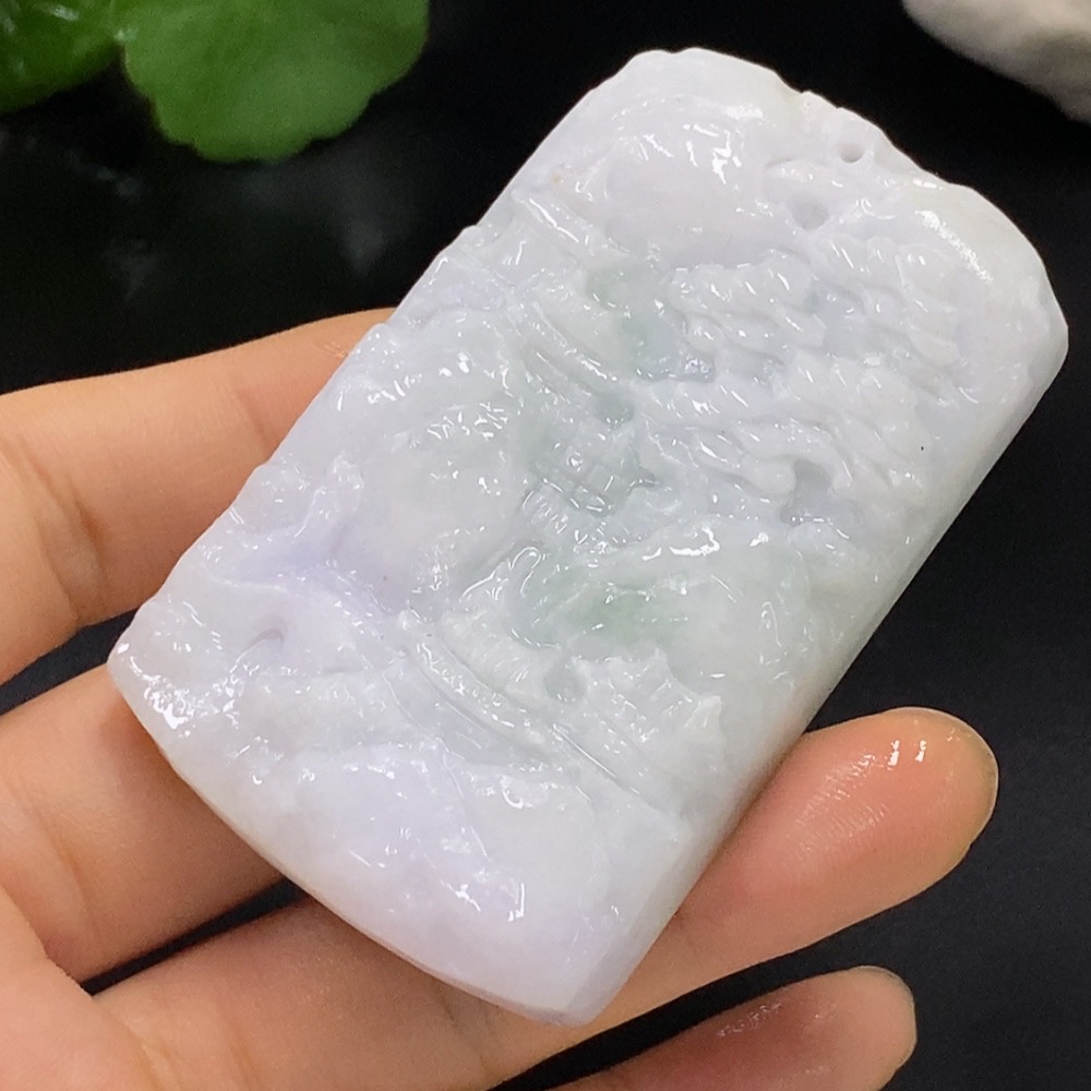 F28268376 Unpolished JadeiteLandscape Pendant (Approx. 87.43g Total Weight)