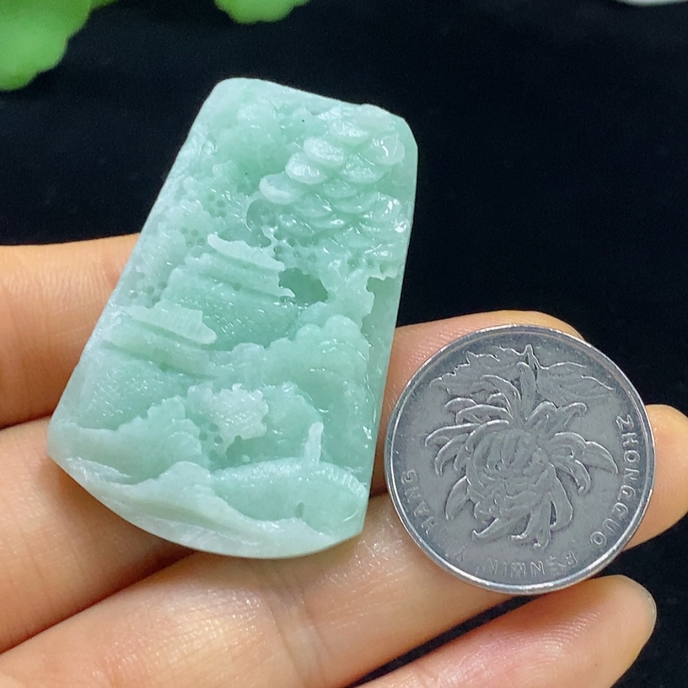 F35136065 Jadeite Rough Landscape Pendant Total Weight Approx. 20.61g