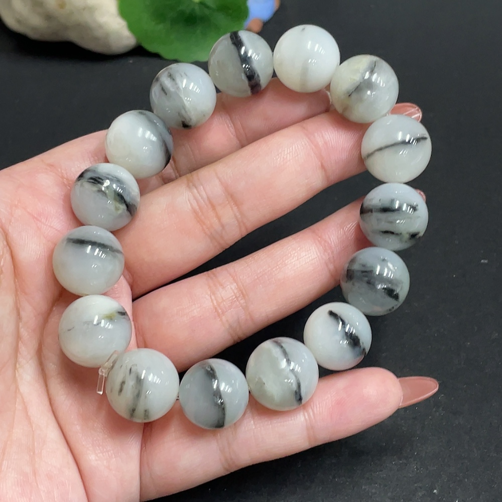 H34010427 Hetian Jade Bracelet, Approx. 14.1 mm, Total Weight Approx. 76.7g, Contains Other Mineral Components