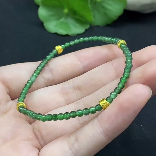 F34996627 Jadeite Beaded Bracelet Approx. 3mm Beads Non-Gold-Inlaid Total Weight Approx. 3.5g