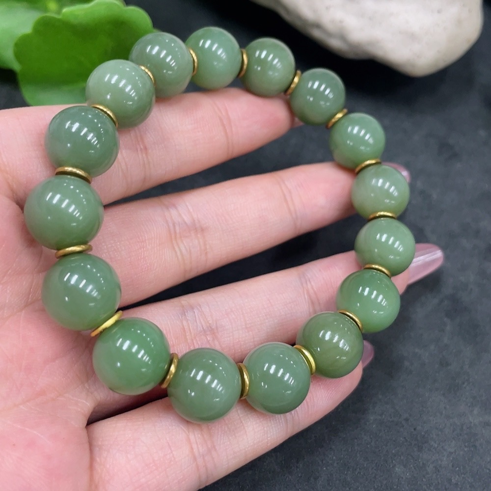 H33897961 Hetian Jade Bracelet Approx.11.7mm Total Weight Approx.44.5g Non-Gold