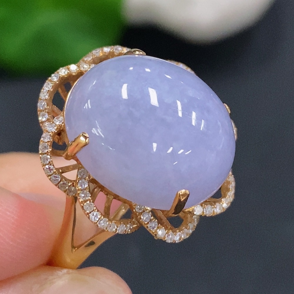 F34001323 Jadeite Cabochon Ring 18k Gold Total Weight Approx. 8.7g Size 17 with Diamond Accents