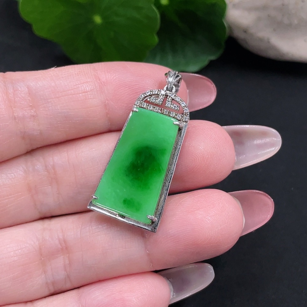 F34032697 Jadeite Inlaid Pendant Total Weight Approx. 3.6g (Non-gold Inlaid)