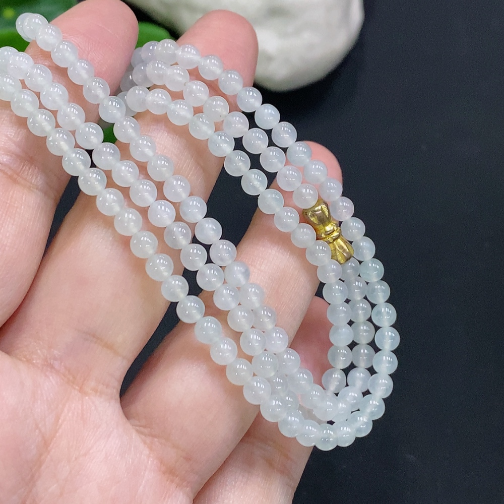 F33825690 Jadeite Bead Necklace Approx. 4mm Non-Gold Total Weight About 19g