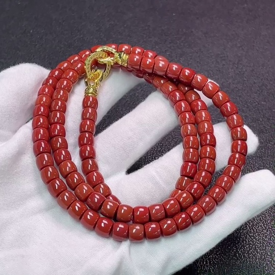 C34950088 Red Agate Bead Necklace (Non-Gold, Visible Organic Matter, Total Weight Approx. 60.38g, Bead Size 7mm)