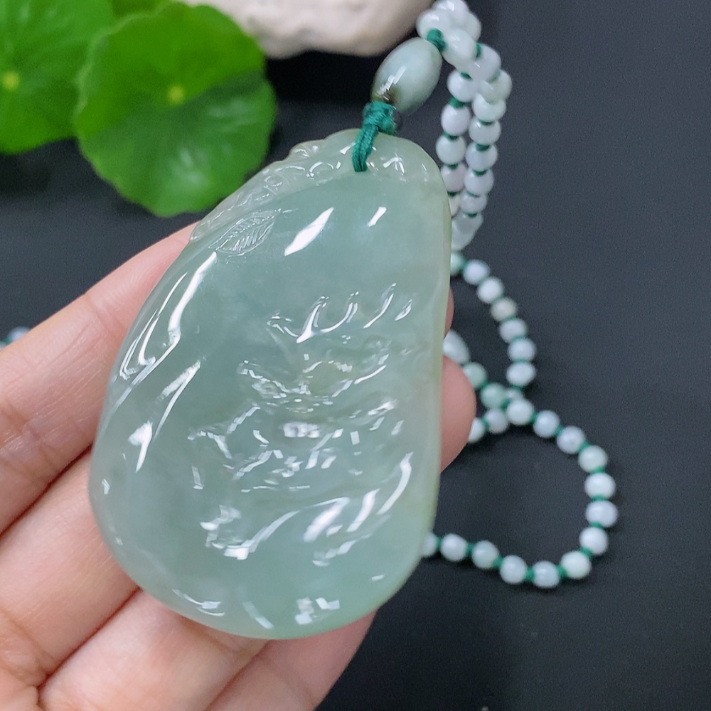 F30523229 Jadeite Pendant Deer Plaque Total Weight Approx. 37.97g Including Chain Color Origin Undetermined