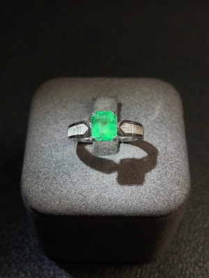 C29340617 Emerald Ring, 18K Gold, Size 13, Total Weight Approx. 3.74g, Clarity Enhanced, Accented with Diamonds