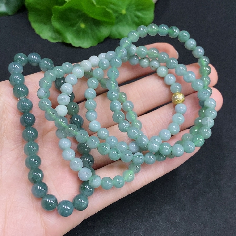 F32807075 Jadeite Bead Necklace + Bracelet Sell as a Lot Non-Gold Inlaid