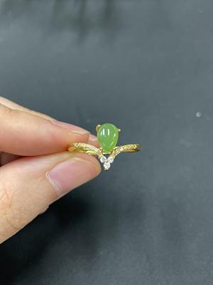 H3381331 Hetian Jade Inlaid Ring, Size 14, Non-Gold Setting, Approx. 1.54g