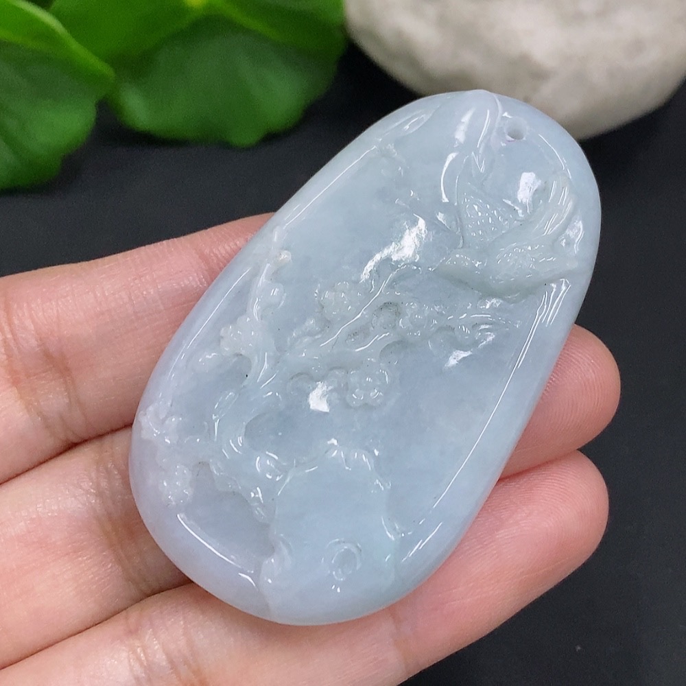 F35106301 Jadeite Magpie on the Plum Blossom Pendant with a total weight of approximately 24.1 grams