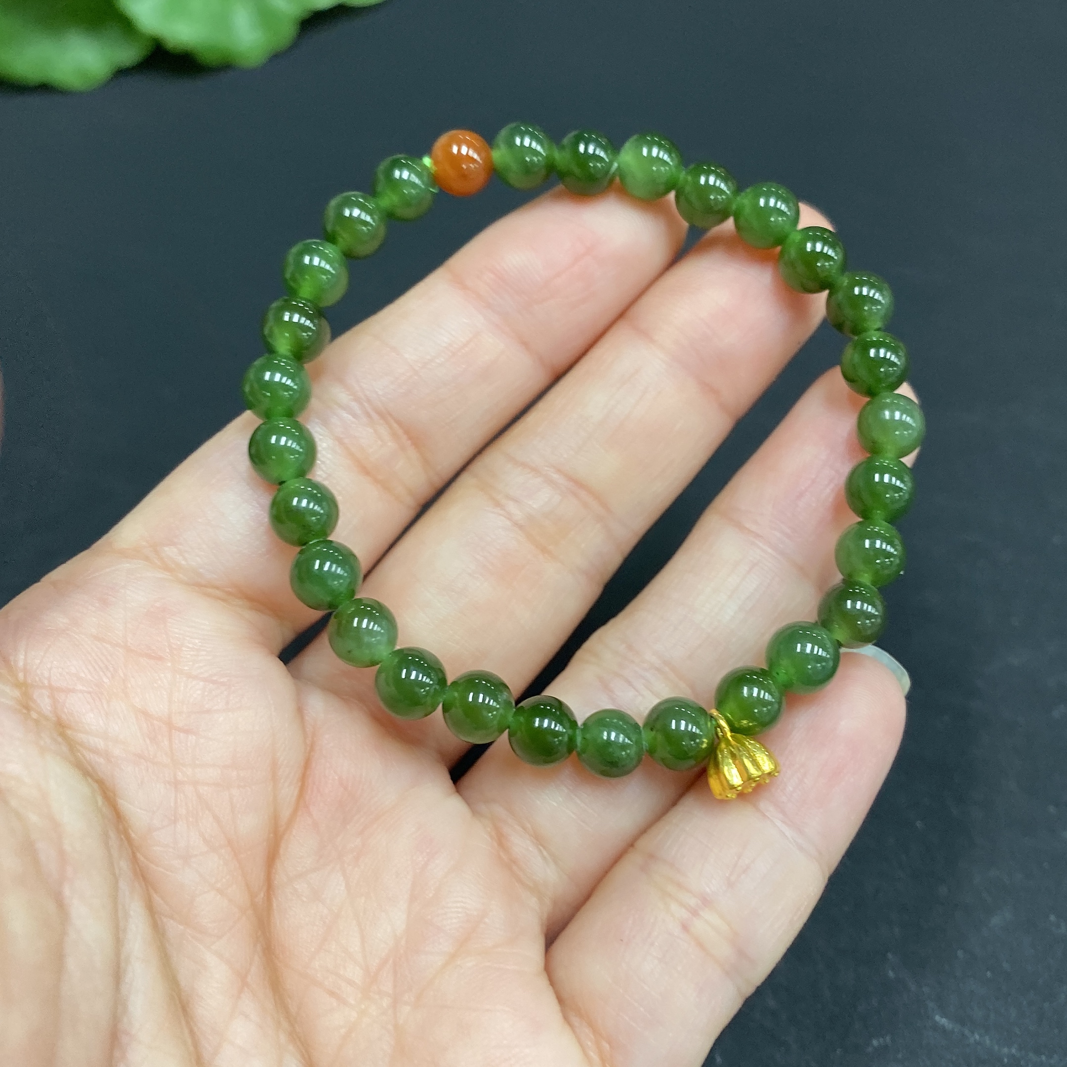 H33878913 Hetian Jade Bracelet, Approx. 5.7mm, 99% Gold Content, Total Weight Approx. 8.5g, With Southern Red Agate