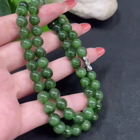 H34062393 Hetian Jade Jasper Bead Necklace Approx. 8mm Non-Gold Total Weight About 43.9g