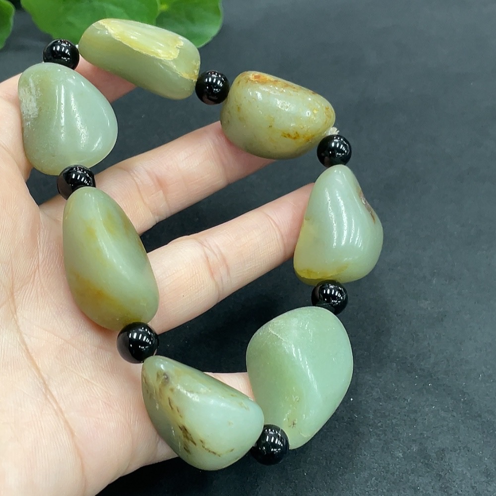 H14535342 Hetian Jade Bead Bracelet (Separator beads not Hetian Jade, Undetermined skin color origin, Total weight approx. 105.3g, Total weight 105.410g)