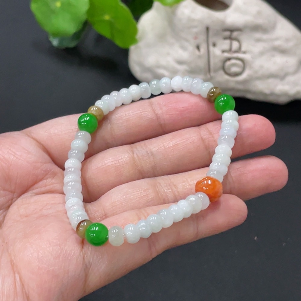 F34978904 Jadeite bracelet total weight approx. 12.35g non-A green beads undetermined color origin of yellow parts