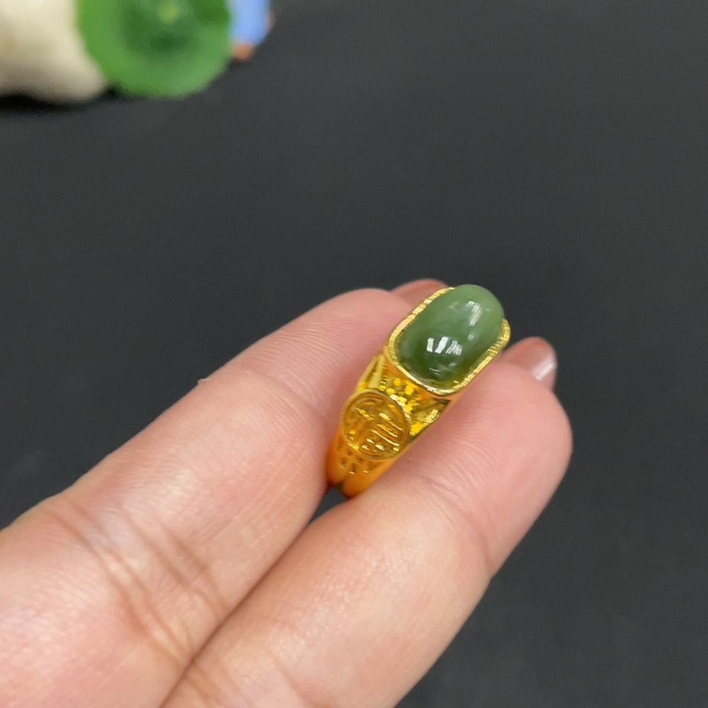 H34004970 Hetian Jadeite Inlaid Adjustable Ring