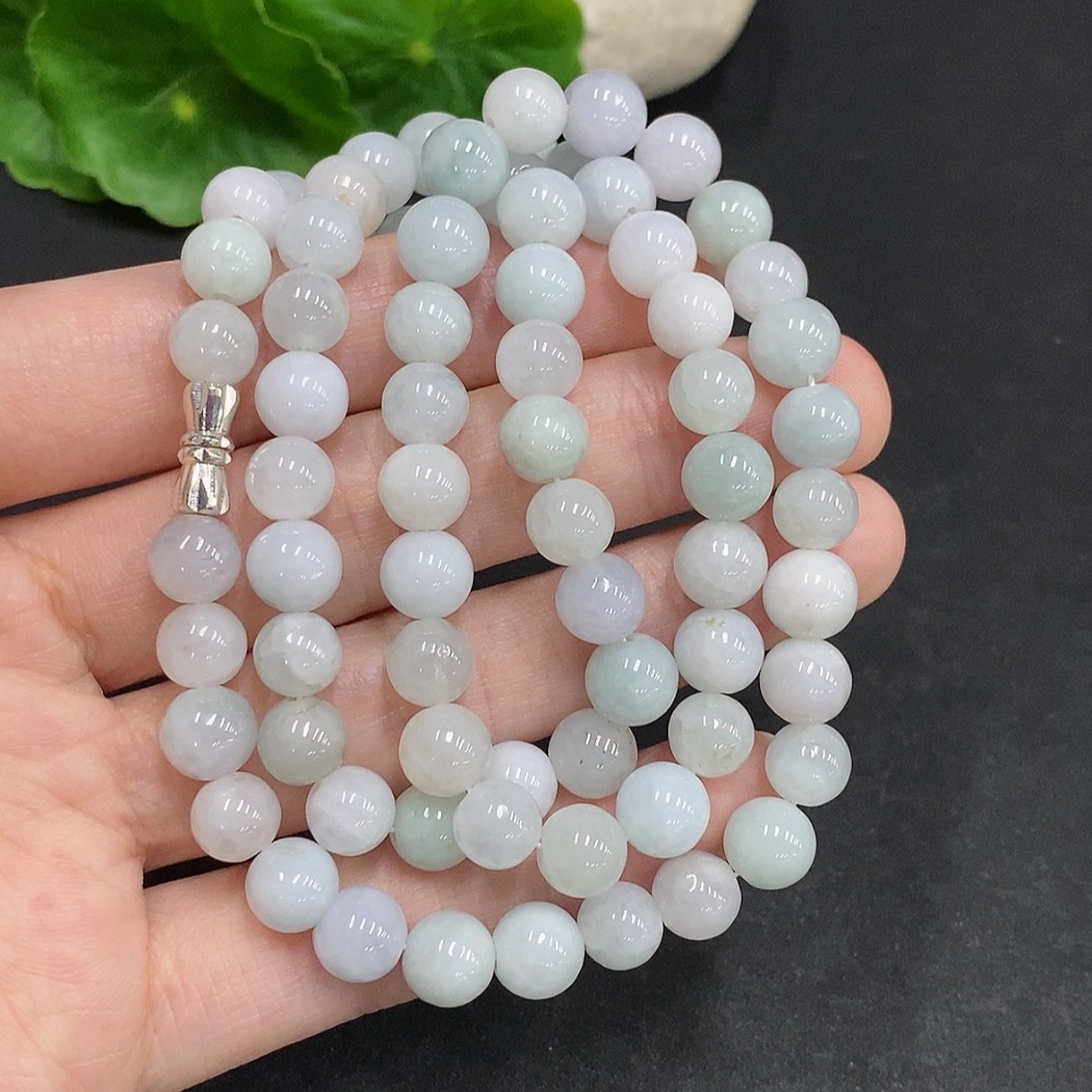 F34002270 Jadeite Beaded Necklace Approx. 7.5mm Non-Gold Total Weight Approx. 53.5g