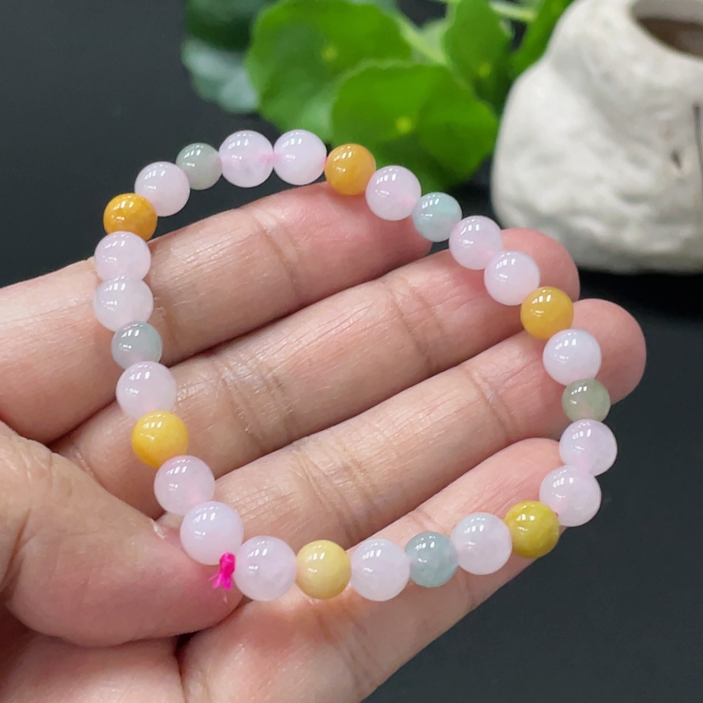 F34979087 Jadeite Bracelet Approx. 6.7mm Beads Total Weight Approx. 12.8g Yellow Beads Color Origin Undetermined