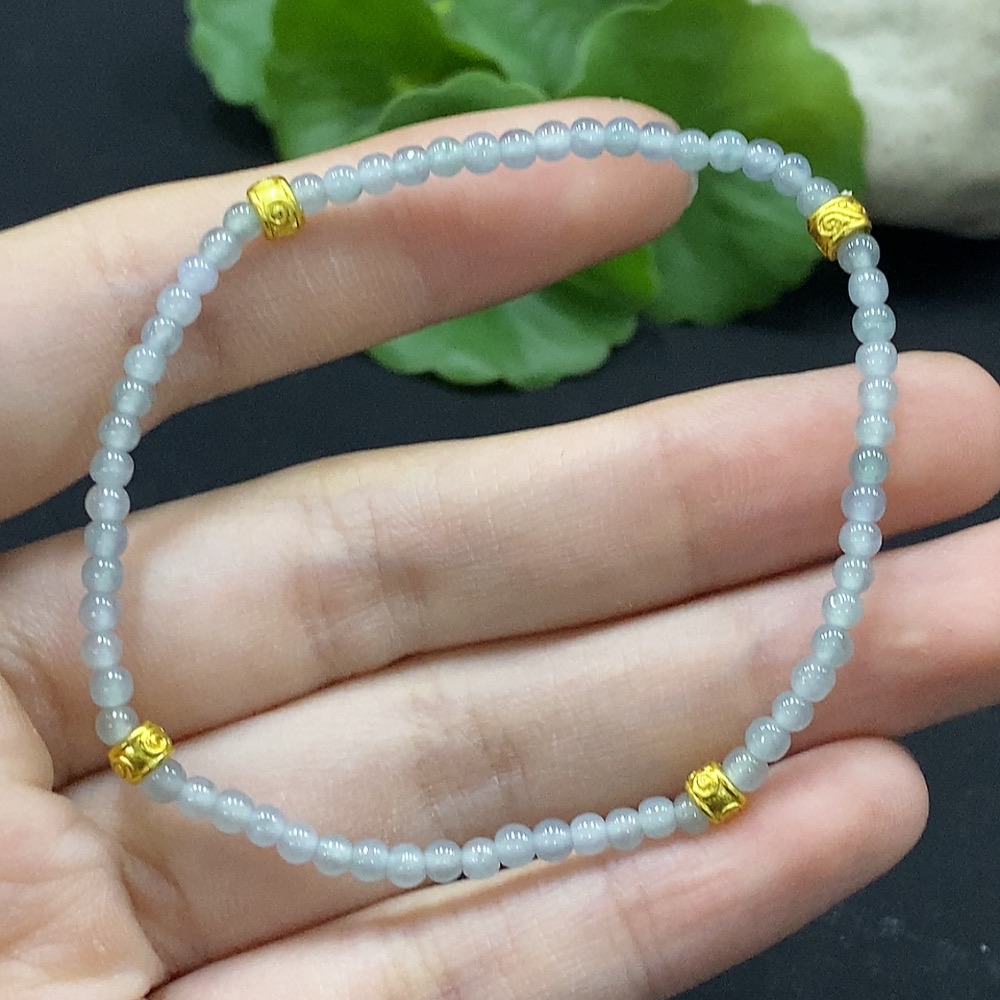 F34996629 Jadeite Bead Bracelet Approx. 3mm Non-Gold-Inlaid Total Weight Approx. 3.33g