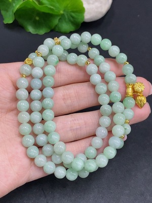 F34061211 Jadeite Beaded Necklace Non-Gold Inlaid Total Weight Approx. 49.4g Size About 6.7mm