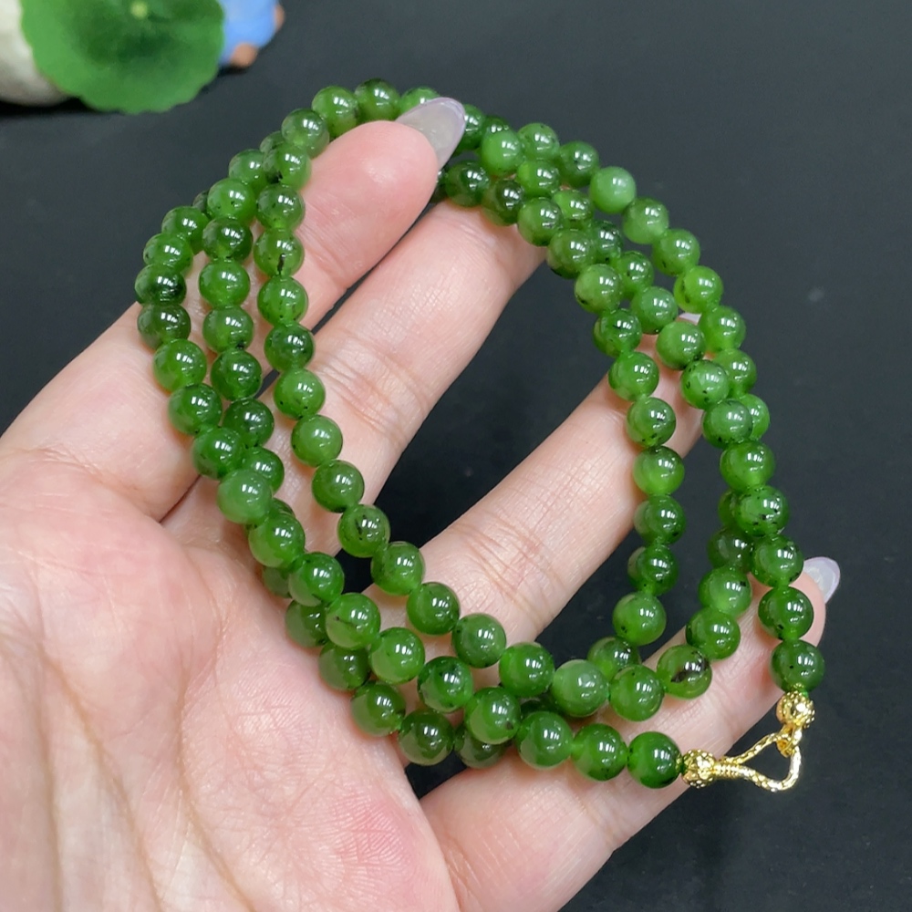 H33862599 Hetian Jade Bead Necklace, Approx. 6mm, Total Weight About 41g, Non-Gold