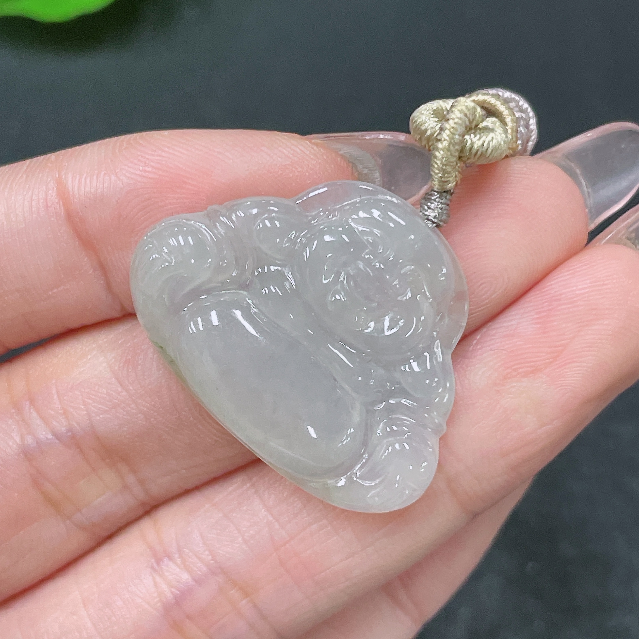 F34046061 Jadeite Pendant Buddha with Cord Total Weight Approx. 7.6g