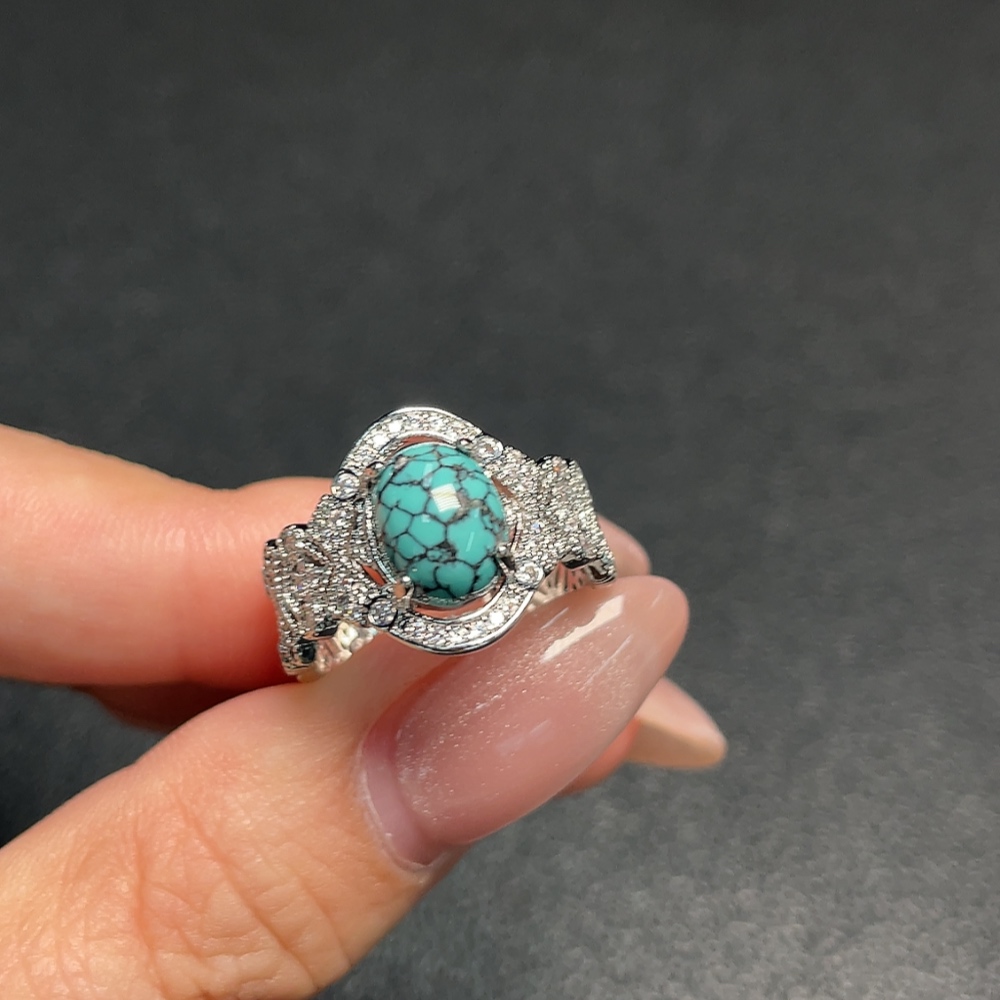 C34991572 Turquoise Ring with Other Mineral Components, Adjustable, Non-Gold, Total Weight Approx. 3.73g (Including Minerals)