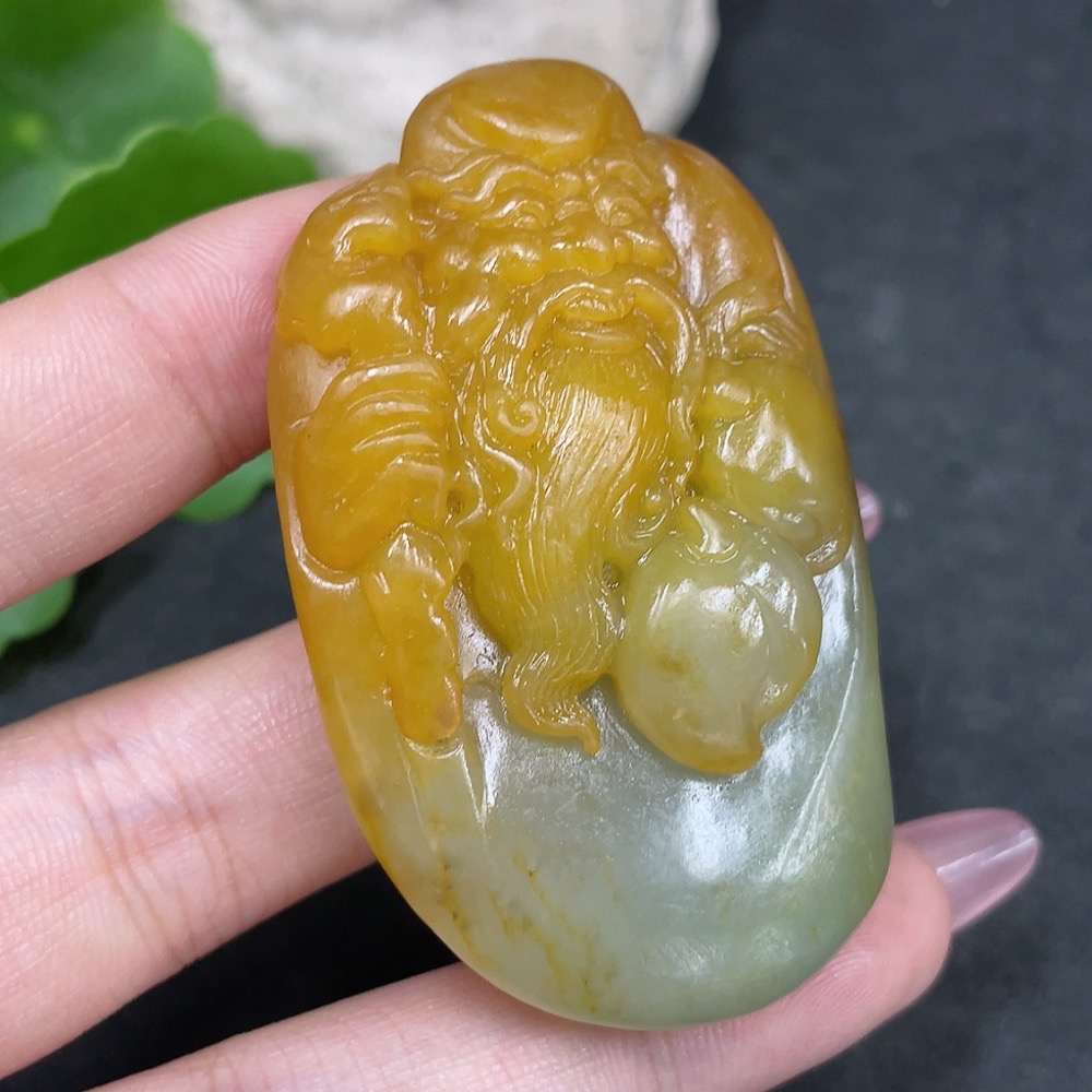 H33841453 Hetian Jade Pendant, Shouxing Gong, Undetermined Skin Color Formation, Total Weight Approx. 58.6g