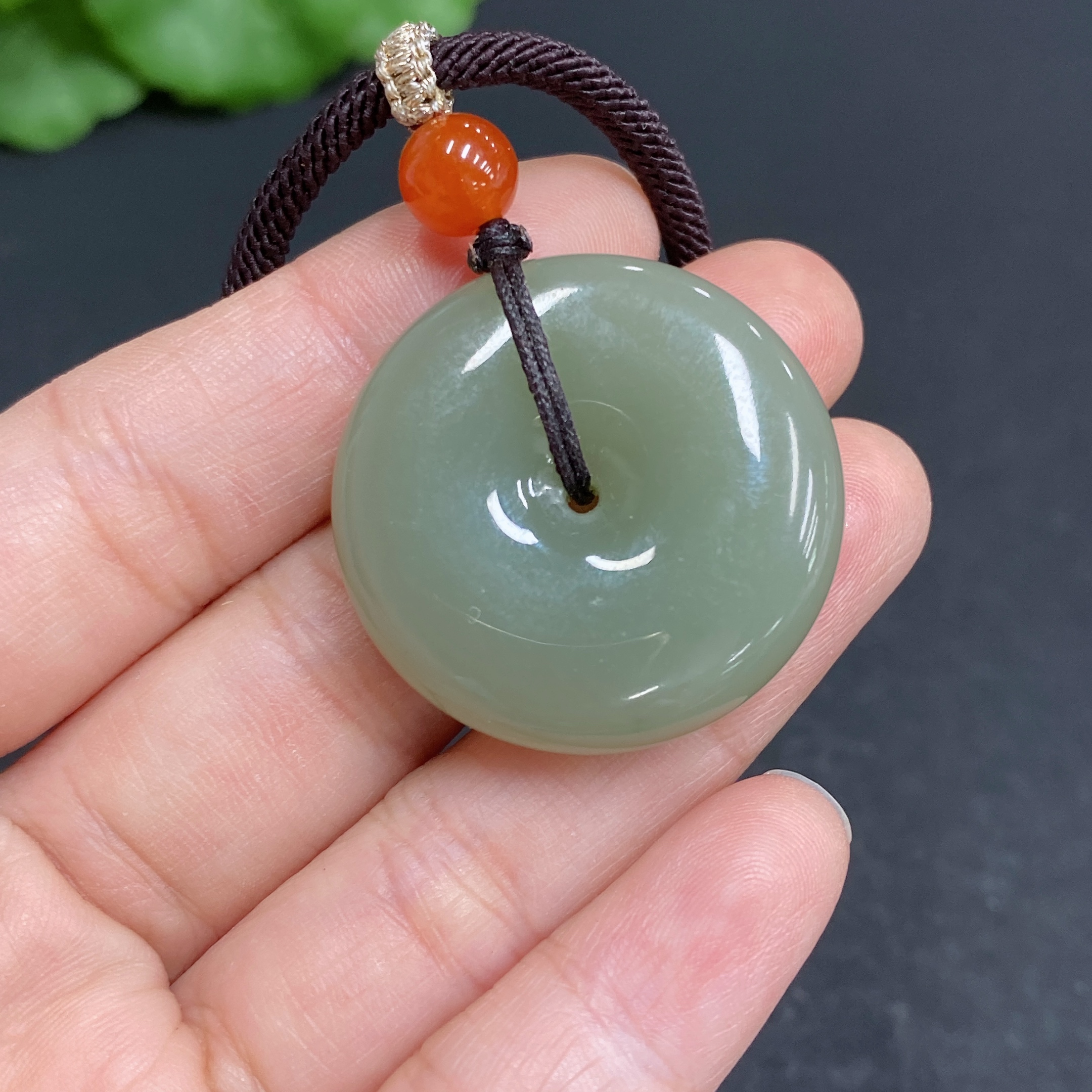 H33939042 Hetian Jade Pendant, Peace Knot, Total Weight Approx. (Including Rope) 17g