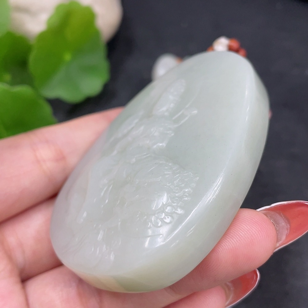 H34980500 Hetian Jade Pendant Manjushri Bodhisattva with Non-Hetian Jade Beads Total Weight Approx. (Including Chain) 133.9g