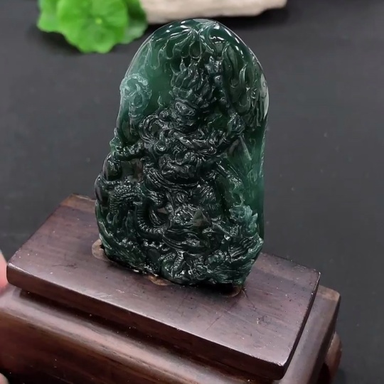 F34013854 Jadeite Fudo Myoo Statue with Base, Total Weight Approx. 61.37g