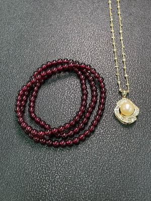 C34949908 Garnet Bead Strand + Pearl Necklace Non-Gold Total Weight Approx. 33.94g Sell as a Lot