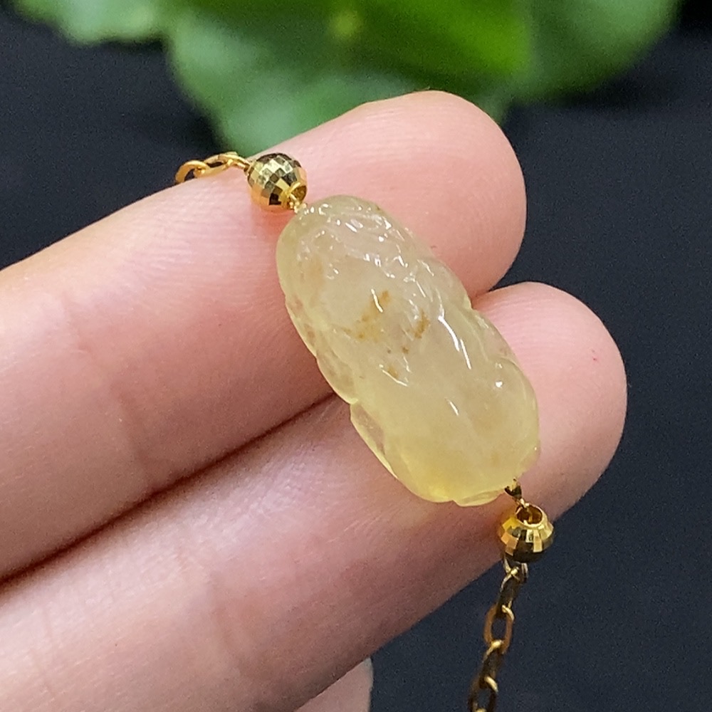 F35115492 Jadeite Pi Xiu Inlaid Bracelet 18K Gold Total Weight Approx. 2.66g